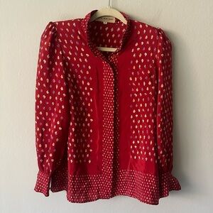Hanae Mori Paris Vintage Shell Print silk Blouse in Red